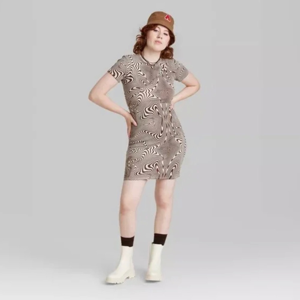 Wild Fable Short Sleeve Cut Out Detail Knit Bodycon Dress - Brown Stripe NWT